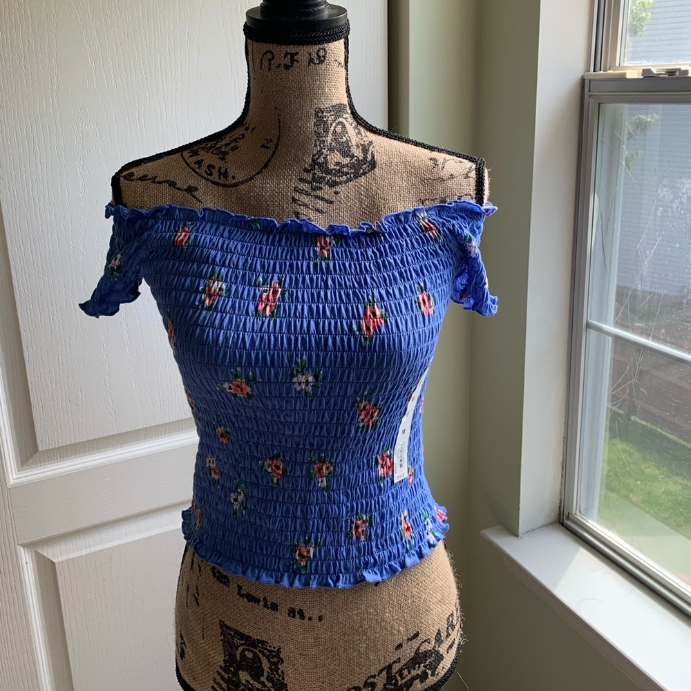 Blue off the shoulder top with floral print